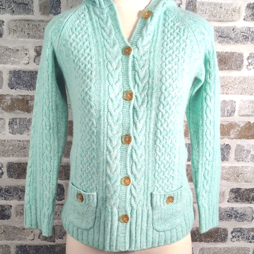 Lilly Pulitzer Blue Cable Knit Hooded Cardigan Sweater, Sz 12.